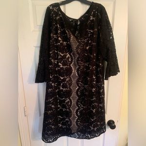 Black lace dress with champagne lining, size 28